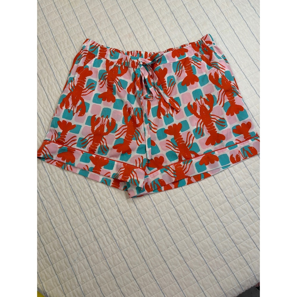 Bouffants & Broken Hearts Lobster Print Pajama Shorts Pink Teal Red Womens Small